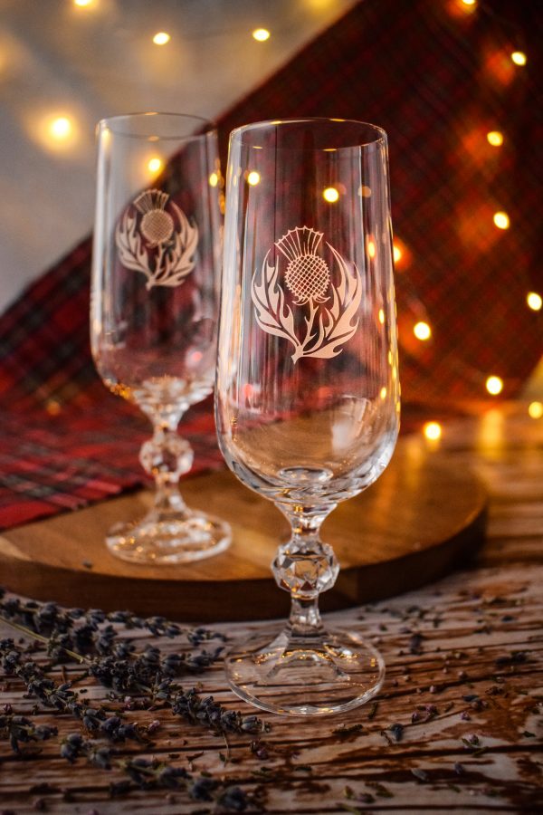 Burns Champagne Thistle 2 scaled crystal champagne flutes