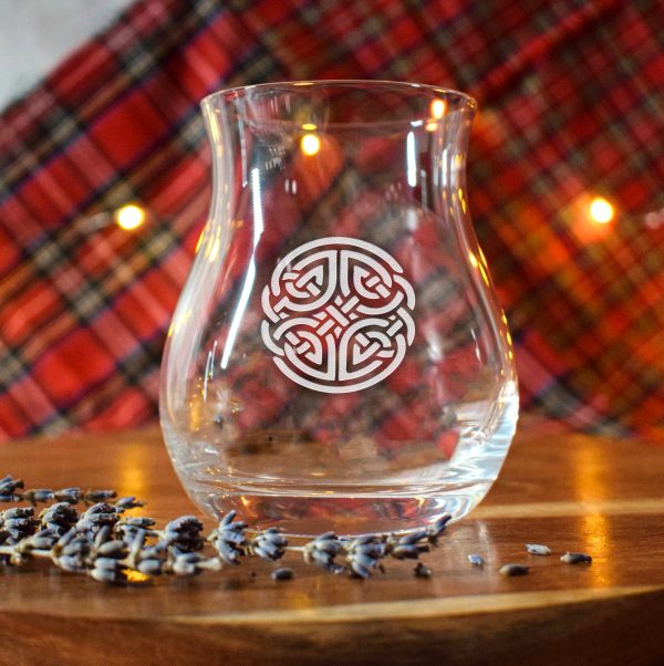 Burns Dram Glass Celtic Round insitu scaled dram glass