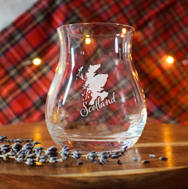 Burns Dram Glass Scotland Map insitu scaled dram glass