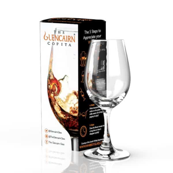 Glencairn Crystal Supplied to blending labs and distilleries around the world, the Glencairn Copita is our take on the traditional crystal sherry glass. This glass is used in distilleries to nose any newly concocted spirits and is the nosing glass favoured by many Master Blenders. Supplied in a gift carton, the glass is perfect for gifting to a whisky enthusiast. Looking to order in bulk for an event? See our discount option for the <a href="https://glencairn.co.uk/product/copita-trade-pack-of-6/">Copita here</a>.