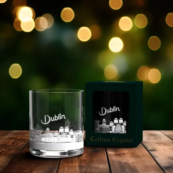 Glencairn Crystal If you’re in need of a Irish gift, then look no further! This crystal tumbler features a picturesque Dublin skyline design wrapped around the glass. It can be used for any beverage from water to whisky and is supplied in a green windowed carton, perfect for gifting.