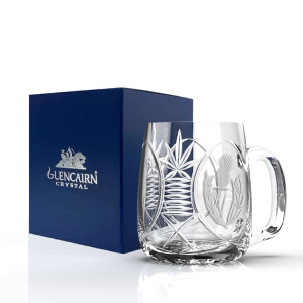 Glencairn Crystal The <a href="https://glencairn.co.uk/product-category/collections/bothwell">Bothwell</a> collection features an incredibly traditional yet elegant handcut pattern on high quality mouthblown crystal and was the first glassware range to emerge during the early days of Glencairn Crystal. The beer tankard features a thistle cut design on two panels of the glass with <strong>one</strong> blank panel for optional crystal engraving. <p data-pm-slice="1 1 []">Supplied in a Glencairn branded gift carton, the cut crystal tankard is great for gifting to a beer drinker. If a pint is a tad too big, have a look at the <a href="https://glencairn.co.uk/product/bothwell-half-pint-thistle-beer-tankard">Bothwell Half-Pint Thistle Beer Tankard</a>!</p>