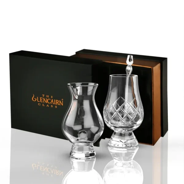 Glencairn Crystal Indulge in whisky sophistication with the Premium Glencairn Water Trio, featuring a cut Glencairn glass, Wee Jug, and Pipette. Elevate your whisky-sipping experience, enhance flavours, and master the art of whisky appreciation. An exquisite gift or collector's piece for those who savour exceptional whisky moments.