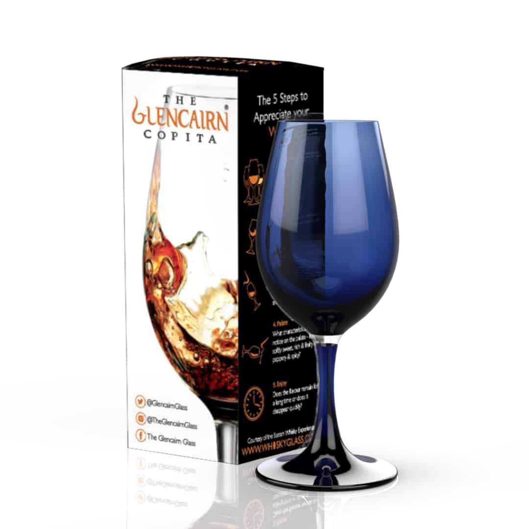 Discover the unique Blue Glencairn Copita, coloured tasting glass designed to elevate your whisky tasting experience, explore the glencairn range at whiskyglass